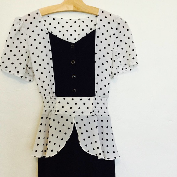 Vinatge 80s Black & White Polka Day Dress - Picture 3 of 5